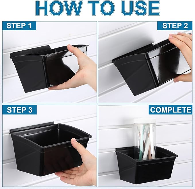Unittype 18 Pcs Slat Wall Bins Slat Wall Accessories Storage Bins Plastic Containers Organizer for Garage Craft Room Tool Shed Workshop(Black)
