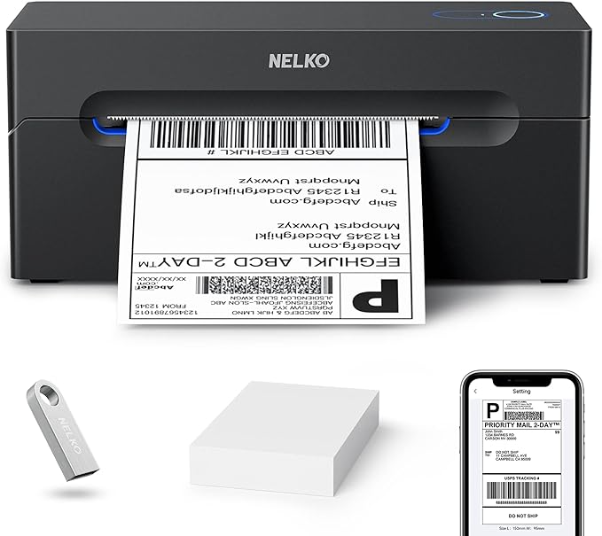 Nelko Bluetooth Thermal Shipping Label Printer, Wireless 4x6 Shipping Label Printer for Small Business, Support Android, iPhone and Windows, Widely Used for Amazon, Ebay, Shopify, Etsy, USPS