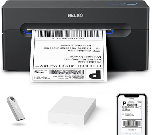 Nelko Bluetooth Thermal Shipping Label Printer, Wireless 4x6 Shipping Label Printer for Small Business, Support Android, iPhone and Windows, Widely Used for Amazon, Ebay, Shopify, Etsy, USPS