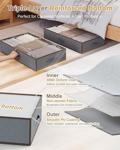 LUOFNI Large Under the Bed Storage,[2 Pack/Upgraded Bottom fabric] Carpet-Friendly Design Under Bed Storage Containers with Sturdy Sidewalls,Foldable under bed organizer for Clothes,Blankets,Sweater