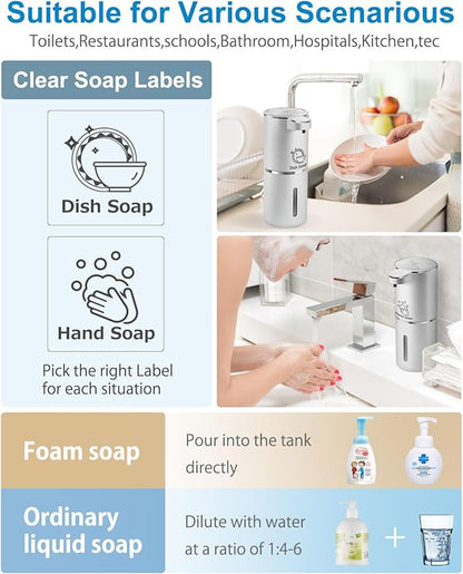 Gotofine Automatic Foaming Soap Dispenser,4-Level Adjustable Foam, Wall Mount, USB Rechargeable,12.8oz/ 380ml,Touchless Hand & Dish Soap Dispenser for Bathroom, Kitchen,Hotel, Restaurant