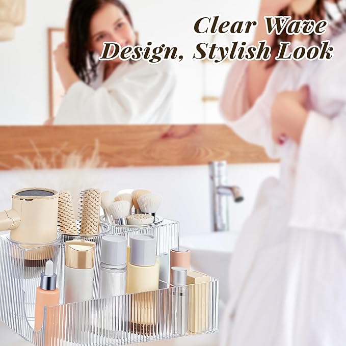 Hair Tool Organizer, Clear Acrylic Hair Dryer and Styling Organizer, Bathroom Countertop Blow Dryer Holder, Vanity Caddy Storage Stand for Accessories, Makeup, Toiletries