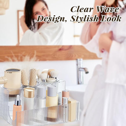Hair Tool Organizer, Clear Acrylic Hair Dryer and Styling Organizer, Bathroom Countertop Blow Dryer Holder, Vanity Caddy Storage Stand for Accessories, Makeup, Toiletries