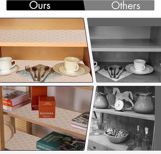 Cooyes Shelf Liner for Kitchen Cabinets – Non-Adhesive Waterproof Drawer Liner – Durable EVA Material Easy-to-Cut Shelf Paper for Refrigerator, Cupboard, Dresser with Modern Pattern