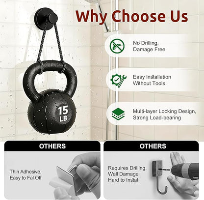 4 Packs Suction Cup Hooks for Shower, Heavy-Duty Wreath Hangers for Front Door, No Drill Glass Door Shower Suction Hooks No Damage for Walls Bathroom Kitchen Window Mirror Tile Towel Coat Robe Loofah