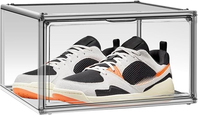 DAYOOH 12 Pack Large Shoe Organizers Storage Boxes for Closet Clear Plastic Stackable Shoe Box Storage Bins with Lids, Under Bed Shoe Containers for Entryway, Size 12 Gray