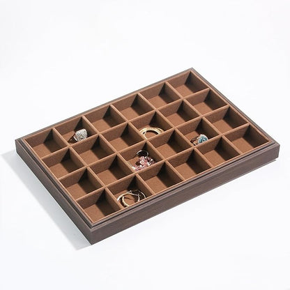 2Pcs/Set Wood Jewelry Organizer Tray, Stackable 24 Grid Jewelry Display Tray for Drawer, Rings Earring Storage Case, Necklace Accessories Display Holder for Store Selling or Home Show