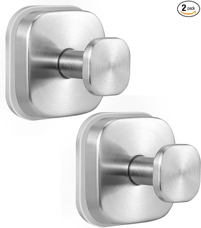 warlve Suction Cup Hooks for Shower - Reusable No-Drill Mounting - Hooks for Towels, Robes & Loofah on Metal, Glass, Mirrors, Tile & Smooth Non-Porous Surfaces (2, Brushed Nickel)