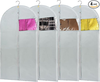 Garment Bags for Hanging Clothes Cover, Clear Window Suit Bags with Foldable Design for Closet Storage and Travel - 24" X 43"/ 4 Pack