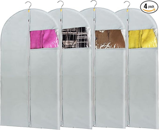 Garment Bags for Hanging Clothes Cover, Clear Window Suit Bags with Foldable Design for Closet Storage and Travel - 24" X 43"/ 4 Pack