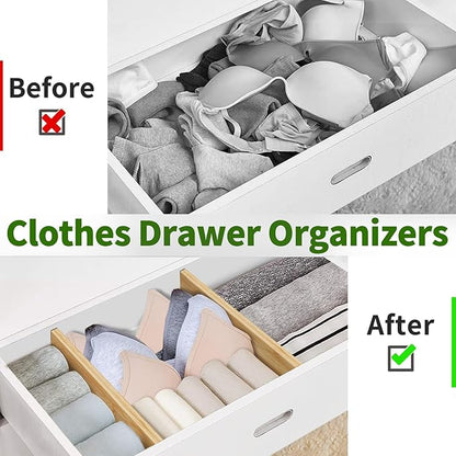 Aubeco 6 pcs Large Bamboo Drawer Dividers, Expandable 17"-22" Wooden Organizers for Kitchen, Office, Dresser, Bedroom, Clothes