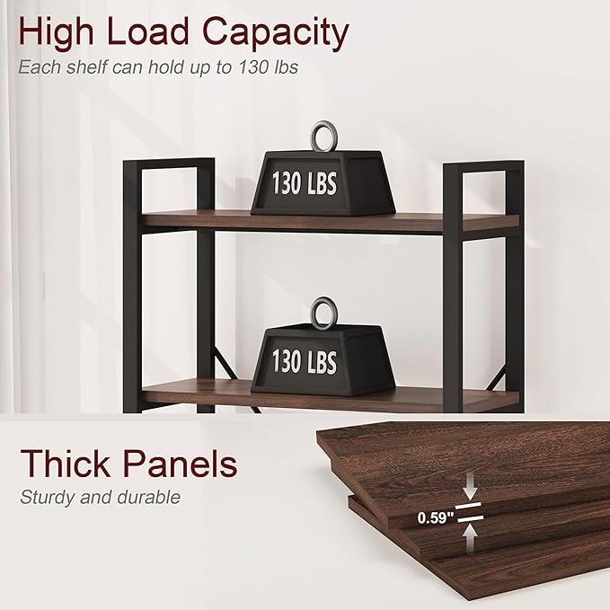 FATORRI 5 Tier Industrial Bookshelf, Rustic Etagere Bookcase for Display, Vintage Shelving Unit Wood and Metal Tall Book Shelves for Home Office (Walnut Brown)