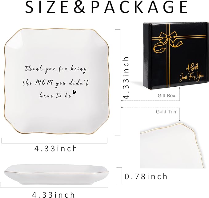 Jelershy Bonus Mom Stepmom Gifts Ring Dish Trinket Jewelry Tray, Birthday Christmas Valentines Mother's Day Gift - Thank You for Being the Mom You Didn't Have to Be