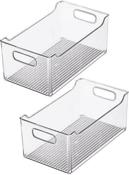 mDesign Modern Plastic Open Front Dip Storage Organizer Bin Basket with Built-In Handles for Kitchen Organizing, Fridge Shelf, Cubby, Cabinet, or Pantry Organization, Ligne Collection - 2 Pack - Clear