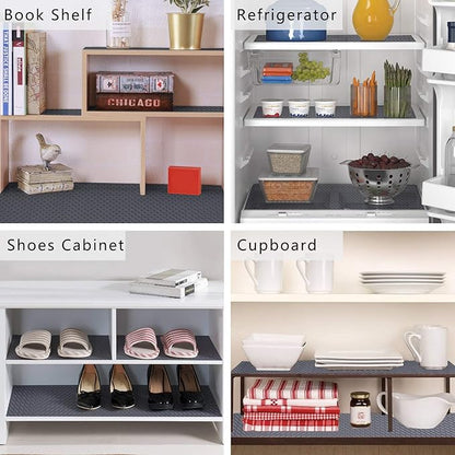 HooTown Shelf Liner Kitchen Cabinet Drawer Mats 17.5 Inch Wide x 78.7 Inch Long, Non Skid EVA Plastic Washable Oil Proof Pad for RV Drawer, Dish Plate Slippery Protection, Gray