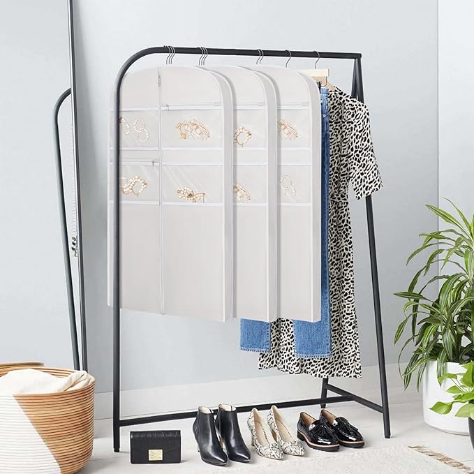 43" Garment Bag for Travel for Hanging Clothes Storage Hanging Suit Cover with Zipper and Accessory Storage for Coats, Dresses, Suits