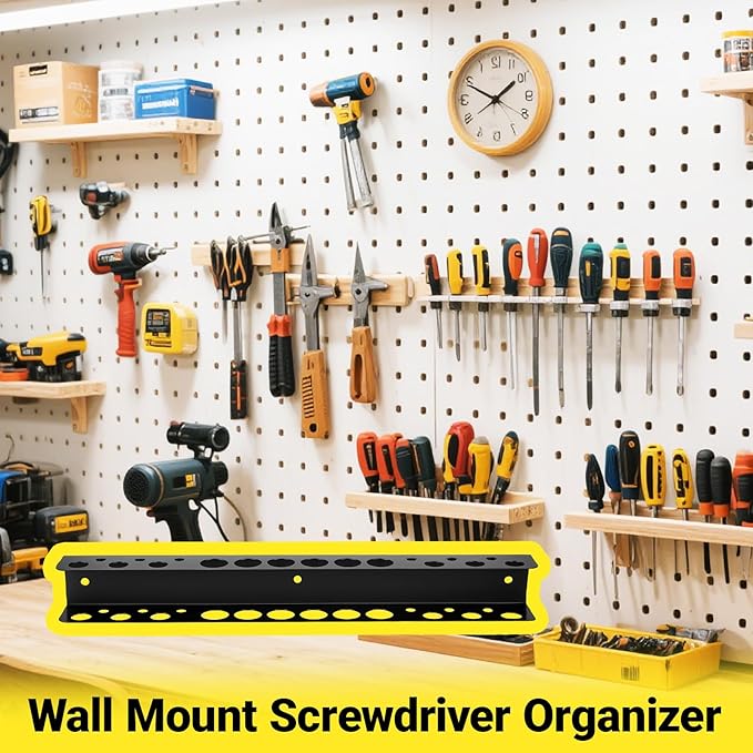 Screwdriver Organizer, Pliers Rack, Heavy Duty Wall Mounted Tool Storage Rack, Hand Tools Organizer, Metal Storage Rack for Garage Workshop Workbench Tool Chest Cart, Black Color 15.75 Inch(2 packs)
