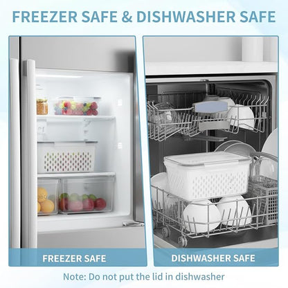 Dukrouk Grape Container for Fridge,3PCS(0.9Qt - 13.5Qt),Leakproof Grape Container with Removable Colander,Dishwasher & microwave safe Produce Containers,Keep Fruits, Vegetables, Meat Fresh Longer