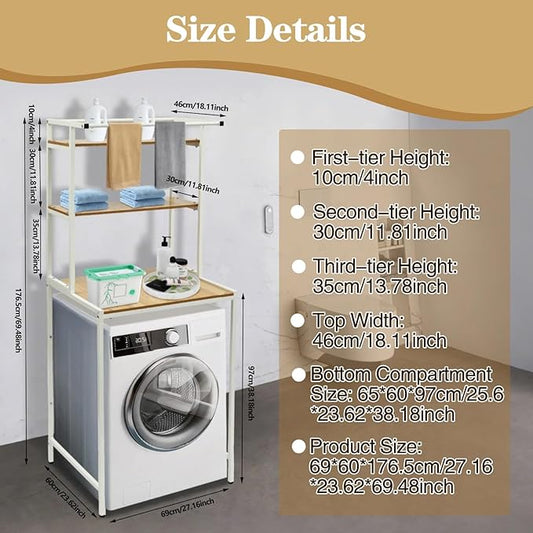 Washer and Dryer Storage Rack, 3 Tier Over The Washer and Dryer Storage Shelf, Bathroom Space Saving Organizer Shelves Space Saver Standing Rack for Bathrooms, Laundry Rooms (White+ Log)