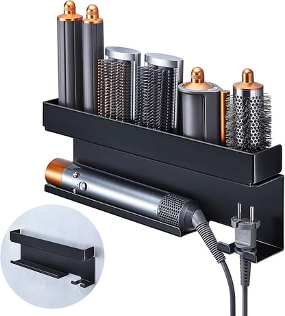 Storage Hair Dryer Holder for Curling Iron Accessories, Hair Tool Organizer Wall Mount, Curling Iron Holder Organizer, Bathroom Hair Straightener Holder Stand for Styler Attachments Organizer, Black