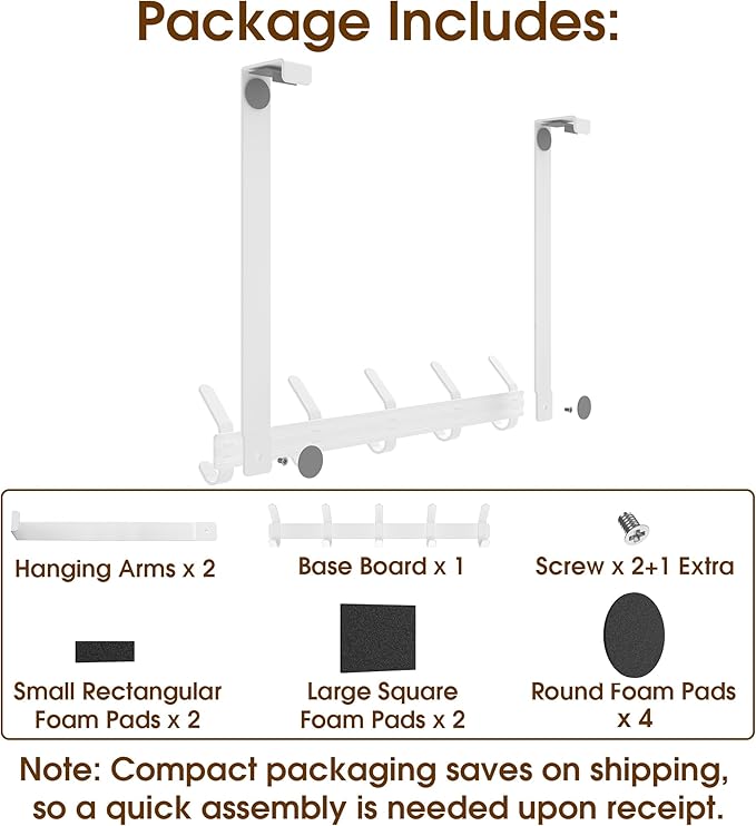 KitchLife Over The Door Hooks Hanger with 15.75 inches Extended Arms, Fit for 1-3/4" Doors, J40U, Thickened Bathroom Towel Rack Organization, 1 Pack Double-Hook, Glossy White