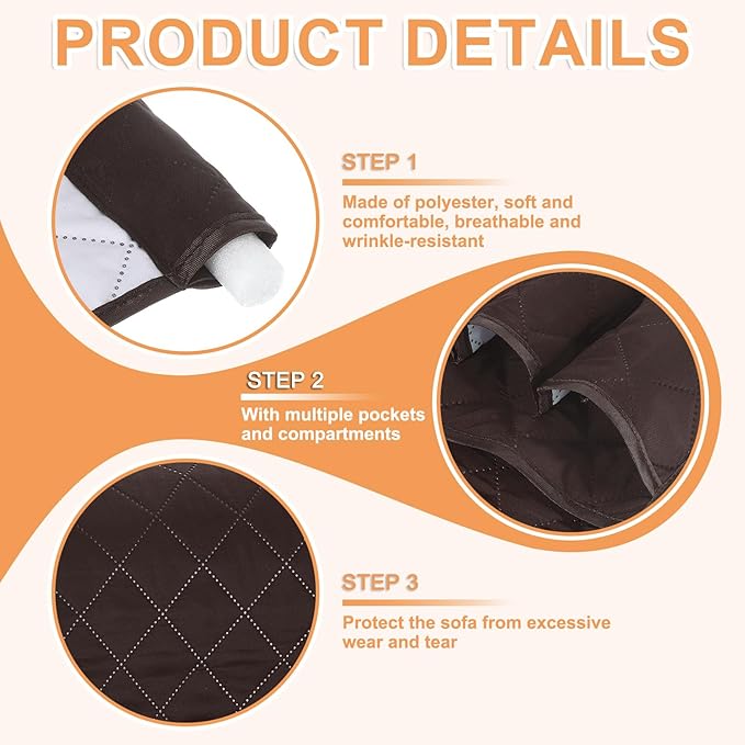 uxcell 2 Pcs Recliner Armchair Caddy, Couch Armrest Organizer with 5 Pockets for Bedside Sofa Remote Control Holder Magazine Phone Book Glasses (Brown, 35"x13")
