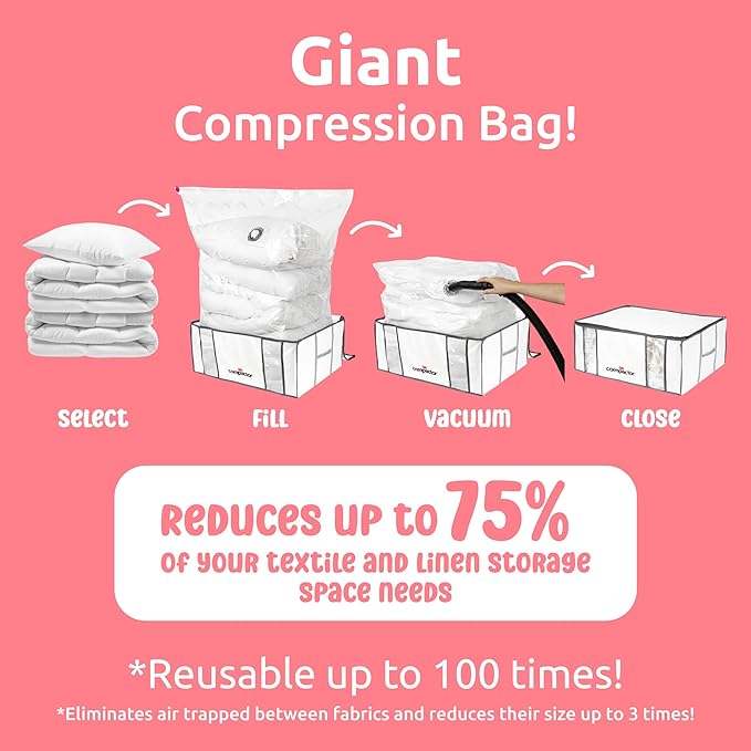 Compactor Pack of 3 XXL, Vacuum Storage Bags, Vacuum Seal Bags for Clothing with Semi-Rigid Box,Compression Cubes for Comforters & Blankets
