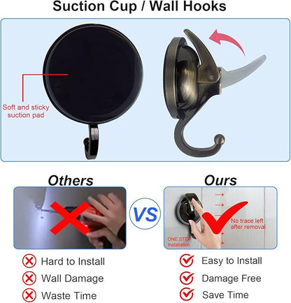 YSSILADI Heavy Duty Vacuum Suction Shower Hooks - Glass Suction Cup Bathroom Robe Hooks, Reusable, No Hole Punched - Bronze, 4 Pack