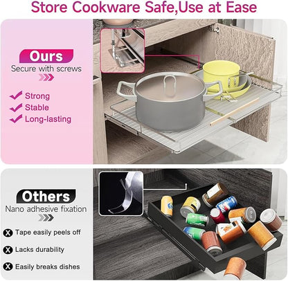 Pull Out Shelves for Kitchen Cabinet, 17.1~28" W x 22.5" D Expandable Slide Out Drawers for Kitchen Organizers and Storage, Pull Out Cabinet Organizer, Stainless Steel, 2Pack