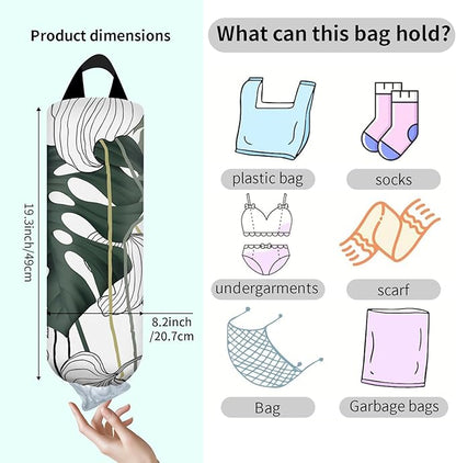 Plastic Bag Holder, Wall Mount Grocery Bag Organizer, Funny Hanging Trash Bag Storage Dispenser for Home Kitchen Boho Green Leaf