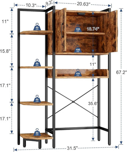 Roxibelt K2 Heavy Duty 7-Tier Over The Toilet Storage Cabinet（With Magnetic Doors & Adjustable Feet）Freestanding Above Toilet Shelf，Space Saver Bathroom Organizer 9.3"D x 31.5"W x 67.2"H，Rustic Brown