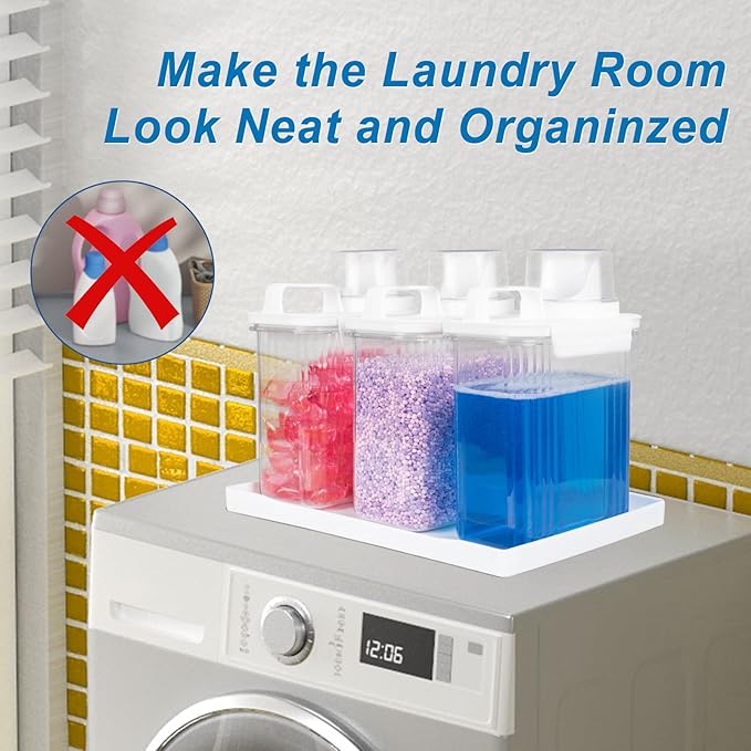 51oz Laundry Detergent Container, 3 Pack Plastic Liquid Detergent Dispenser for Laundry Room Powder,Soap,Fabric Softener, Scent Beads Storage and Organization,with 5 Labels,1 Tray.(3, 51oz)