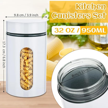 Mimorou 6 Pack Kitchen Canisters Set Airtight Coffee Sugar Tea Storage Jars with Window Glass Stainless Steel Containers with Lids for Flour Cookies Spices Grains Kitchen Decorations(White,32 oz)