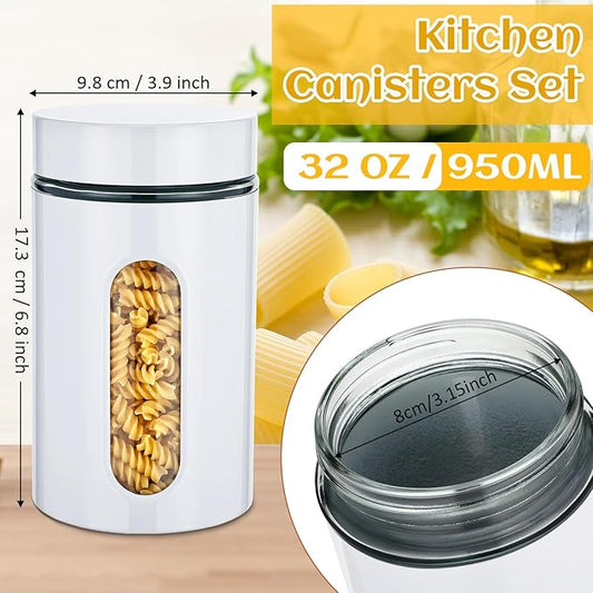Mimorou 6 Pack Kitchen Canisters Set Airtight Coffee Sugar Tea Storage Jars with Window Glass Stainless Steel Containers with Lids for Flour Cookies Spices Grains Kitchen Decorations(White,32 oz)