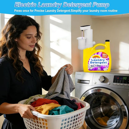 Electric Laundry Detergent Dispenser with Graduated Cup, Smart Laundry Detergent Pump, 2000mAh Rechargeable Fabric Softener Dispenser with Lock Function, for Laundry Room Organization (White)