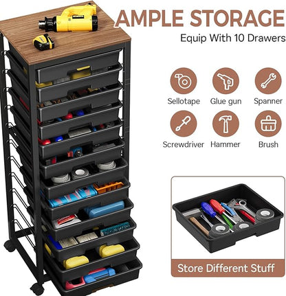 Rolling Cart with Drawers,12 Drawer Rolling Cart,Rolling storage cart with drawers,Black Rolling Drawer Cart,Teacher Rolling Cart for Classroom Storage,Craft Cart with Wooden Tabletop