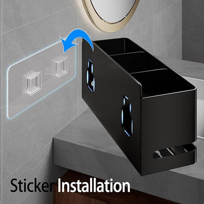 YESENT Aluminum Electric Toothbrush Holder - Bathroom Wall Mounted Toothbrush Holder (Black, Three Slot)