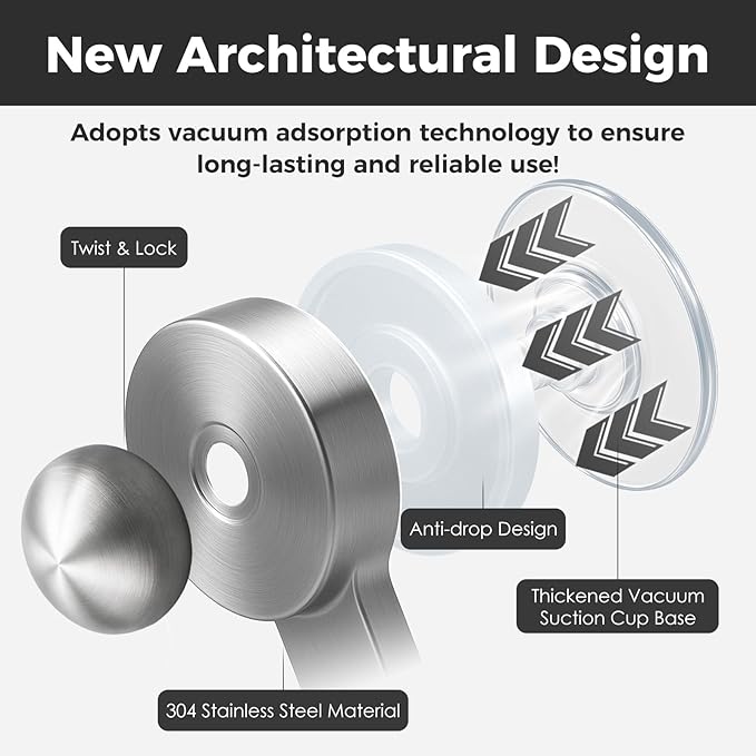 WingWider Shower Hooks for Inside Shower,No-Drill Removable&Reusable Towel Hooks for Bathroom,Heavy Duty Suction Cup Hooks for Glass Window,2 Pack(Silver)