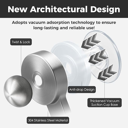 WingWider Shower Hooks for Inside Shower,No-Drill Removable&Reusable Towel Hooks for Bathroom,Heavy Duty Suction Cup Hooks for Glass Window,2 Pack(Silver)