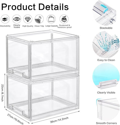 DILIBRA 2 Packs Large Stackable Storage Drawers, Plastic Clear Bathroom Make up Under Sink Drawer Organizers, Acrylic Bathroom Storage Bins for Cabinet Closet Office Kitchen Pantry Snacks Organization