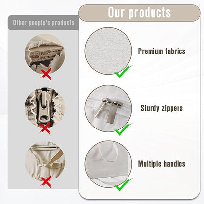 Heavy Duty Cotton Canvas Storage Bags For Comforter Blankets Clothes Extra Large Foldable Organizer with Clear Window & Reinforced Handles, Dustproof Design (White, 80L-3Pack)