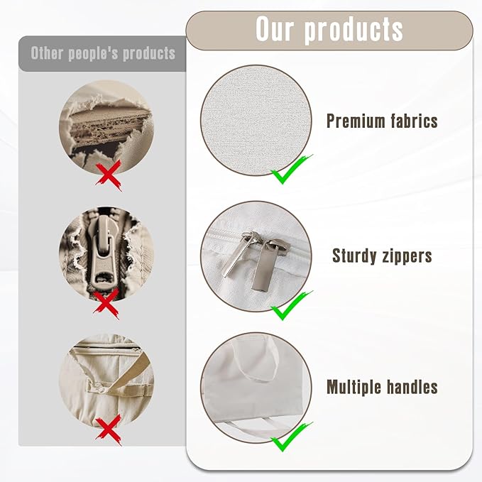 Heavy Duty Cotton Canvas Storage Bags For Comforter Blankets Clothes Extra Large Foldable Organizer with Clear Window & Reinforced Handles, Dustproof Design (White, 80L-2Pack)