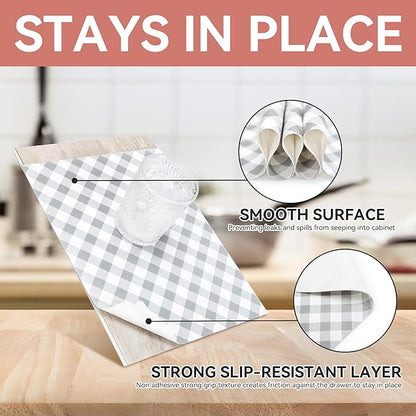 RAY STAR Shelf Liners for Kitchen Cabinets Non-Adhesive, 18 Inch X 8 Feet Cabinet Liners for Shelves Waterproof Easy Trim Wipe Clean Non Slip Grip Bottom Drawer Pantry Liner Gingham Checkered Grey