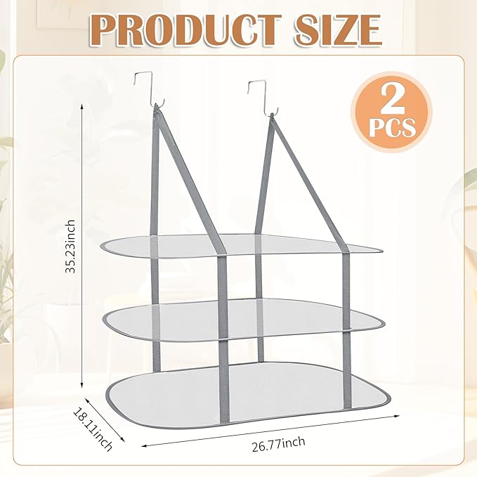 2 Pack 3 Tier Foldable Sweater Drying Rack Over The Door Drying Rack with Hooks Flat Drying Rack Large Laundry Clothes Dry Hanger Mesh for Apartments Indoor