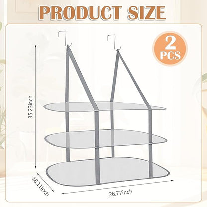 2 Pack 3 Tier Foldable Sweater Drying Rack Over The Door Drying Rack with Hooks Flat Drying Rack Large Laundry Clothes Dry Hanger Mesh for Apartments Indoor