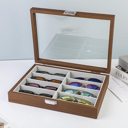 BAOJULONG Wooden Sunglasses Organizer Box, Eyewear Display Eyeglass Case, Glasses Storage Box Sunglass Holder Gifts
