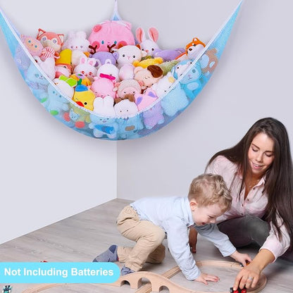 Unicorn Castle Stuffed Animals Net or Hammock Kids Toy Storage Organizer with LED Light Hanging Corner Stuffed Animals Holder Kids Girls Room Decor,Blue,XLarge (Pack of 1)