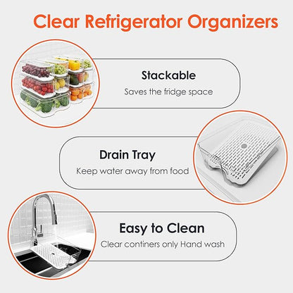 SMRCAD Fridge Organizers and Storage, 10 Pack Clear Freezer Organizer Bins with Lids for Kitchen, Pantry, Refrigerator, Food, Fruit, Vegetable Storage