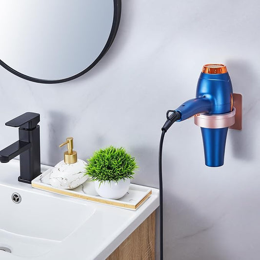 Oukimly Hair Dryer Holder Wall Mounted, Blow Dryer Holder, Hair Tool Organizer for Hair Dryer Storage Hanger, Adhesive Hairdryer Holder for Bathroom Barber Shop (Rose Gold)