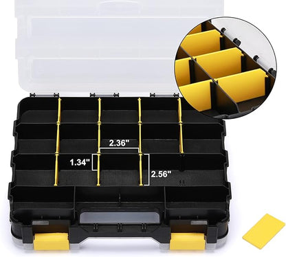 Mayouko Double Side Tools Organizer, Customizable Removable Plastic Dividers, Hardware Box Storage, Small Parts Organizer, 34-Compartment, Black/Yellow
